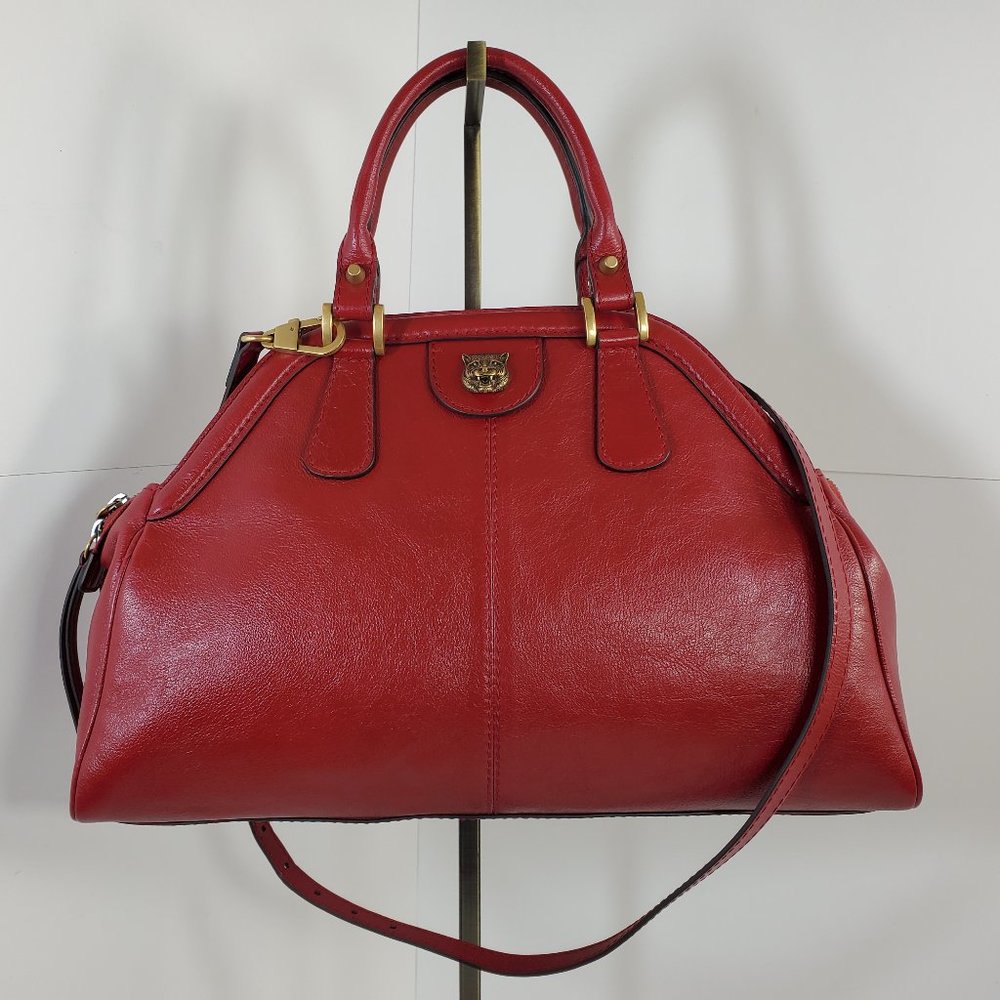 Gucci Re(Belle) Medium Red Leather Top Handle Shoulder Bag Purse Satchel